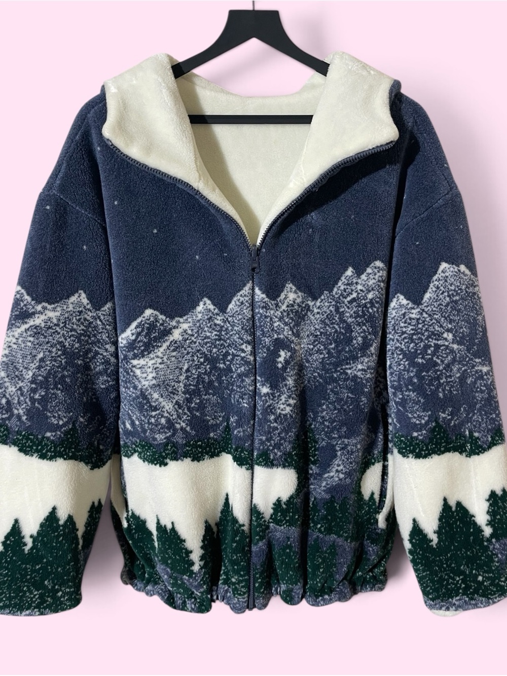 Denali Men's Hooded Puffer Jacket with Mountain Print - Navy & Green